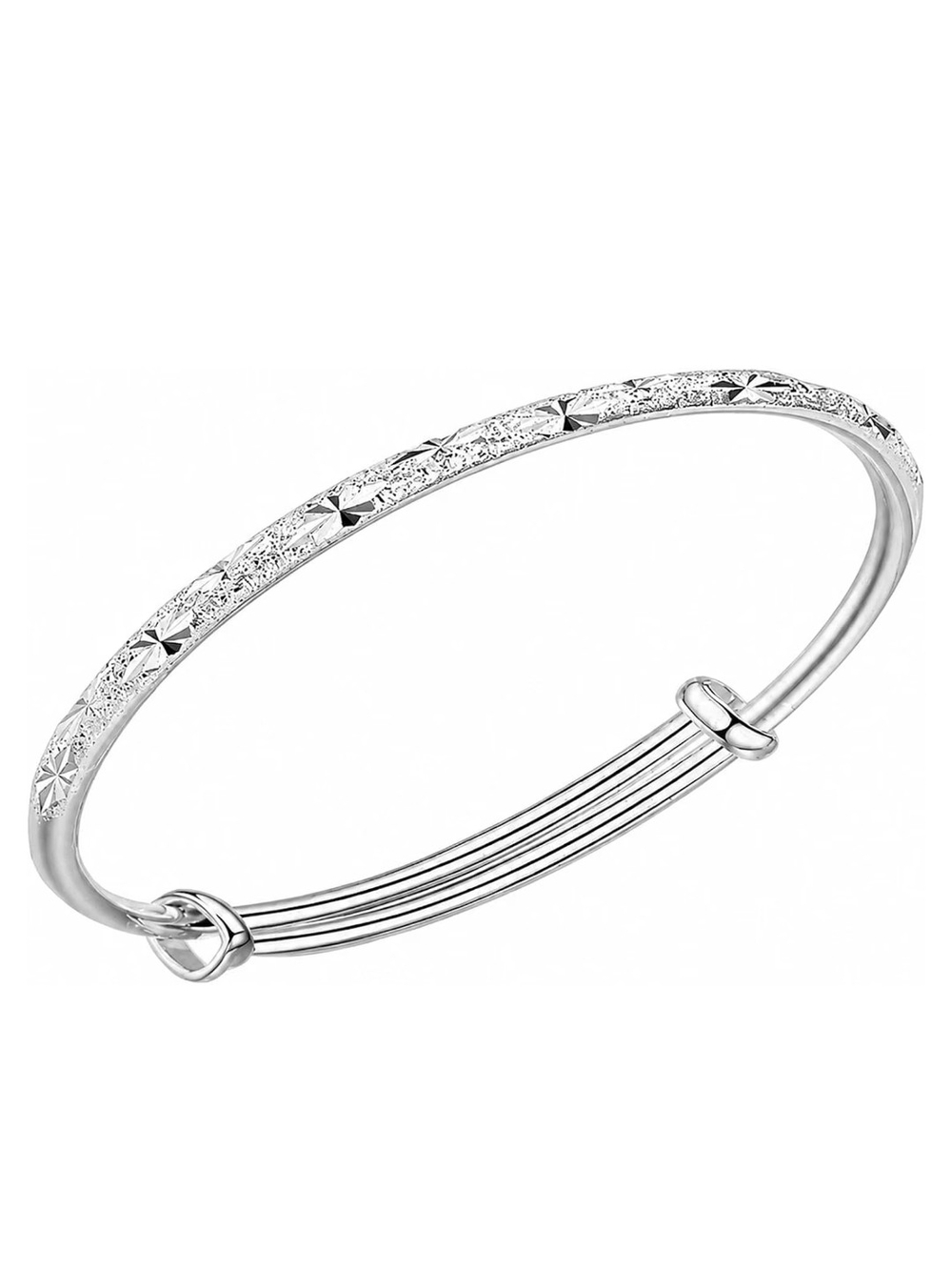 Textured Silver Expandable Bangle Bracelet - Sterling Finish